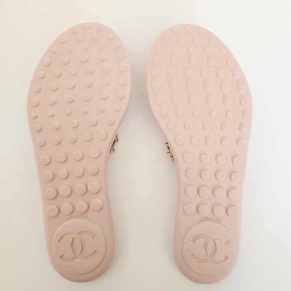 CHANEL Thong Flip Flops  Sandals Pink Lambskin Chain CC Authentic EU 40/ US 10 - Picture 11 of 15